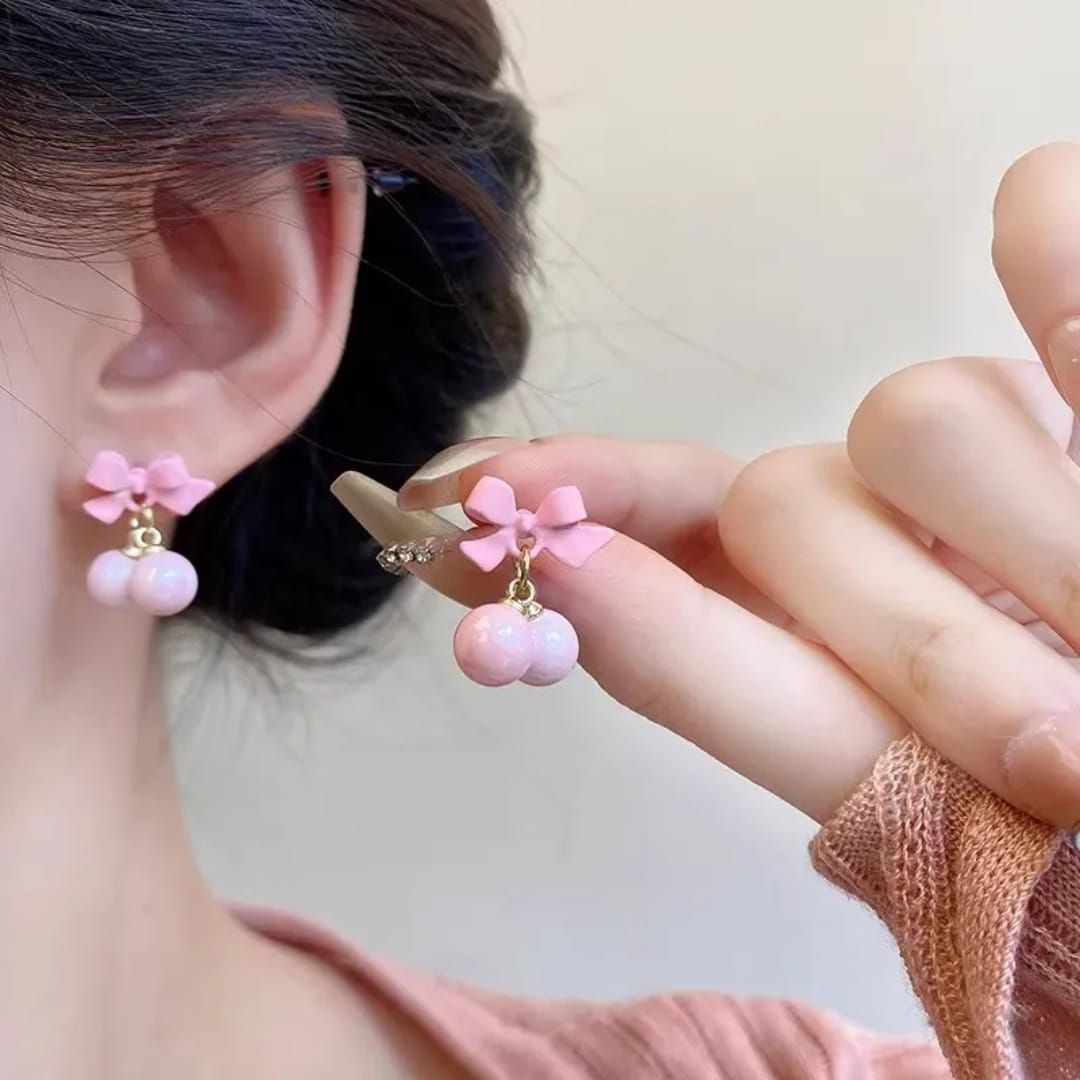 Baby Pink Bow Drops Earring