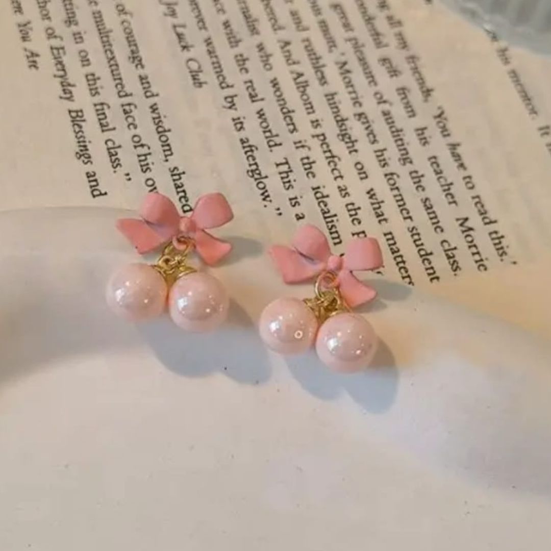 Baby Pink Bow Drops Earring