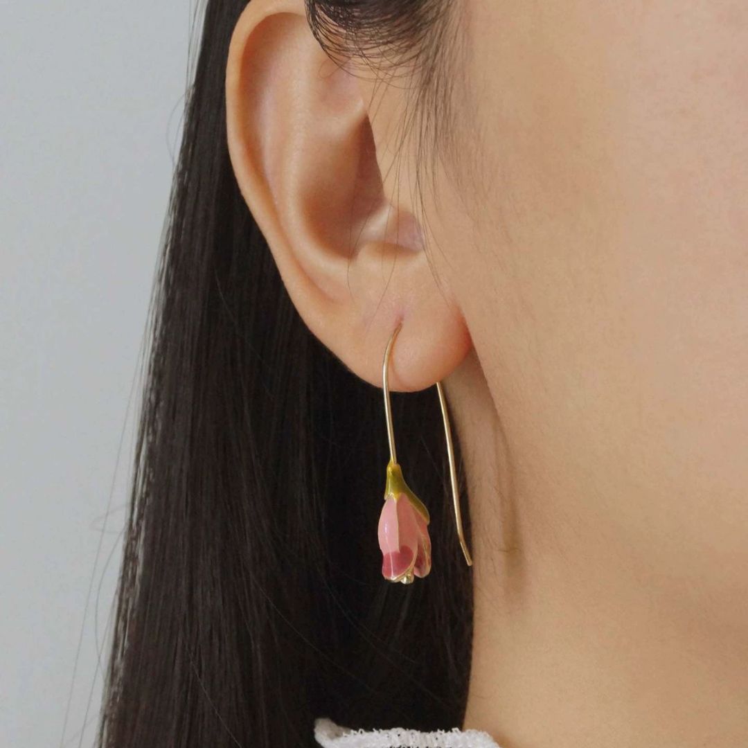 Pink Tulip Bud Drop Earrings