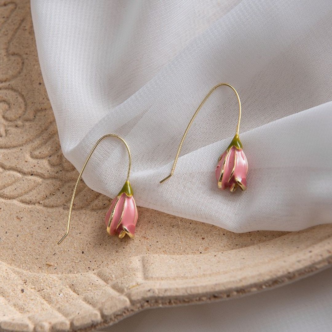 Pink Tulip Bud Drop Earrings