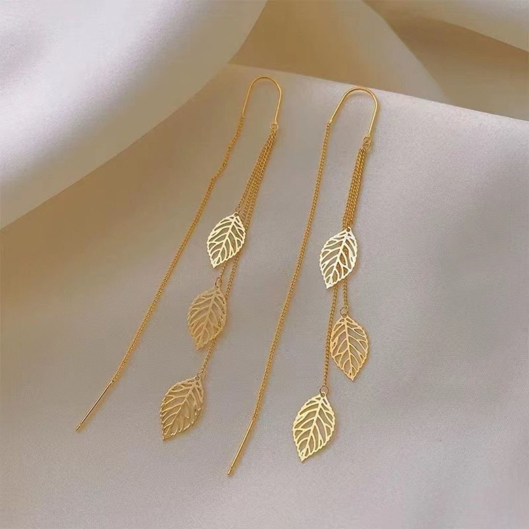Golden Leaf Threader Earrings