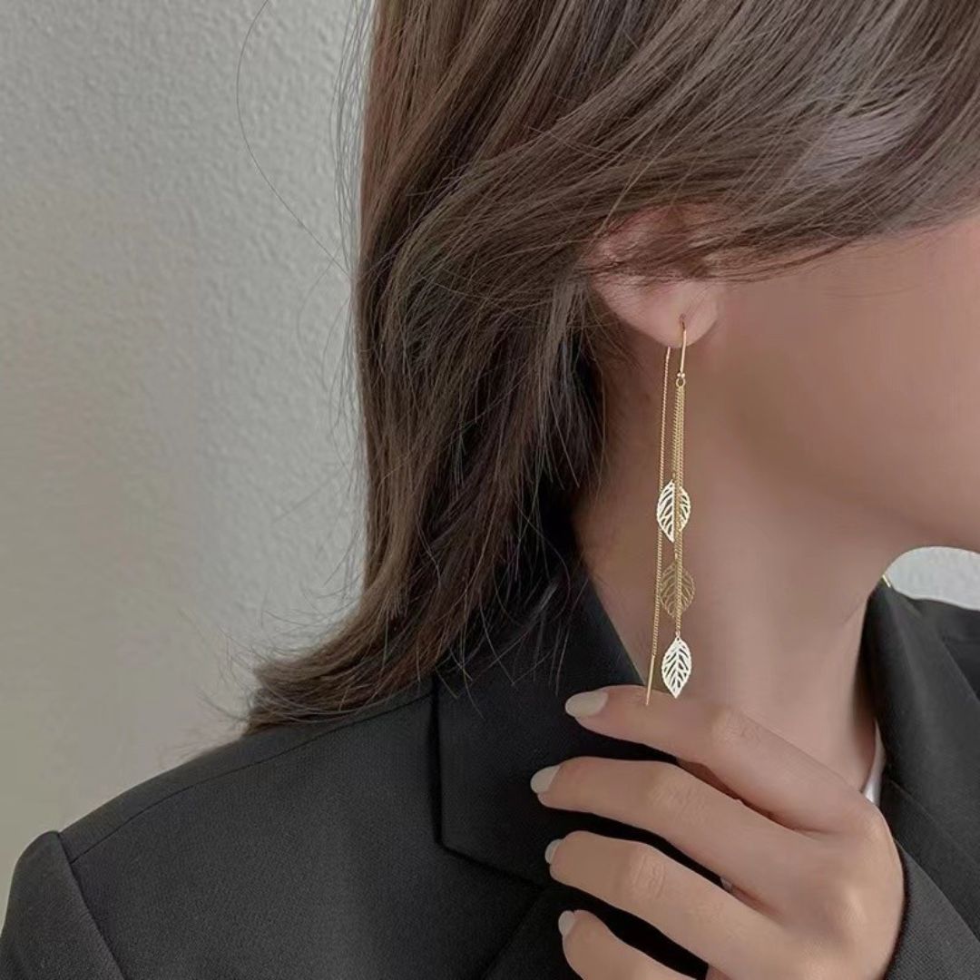 Golden Leaf Threader Earrings