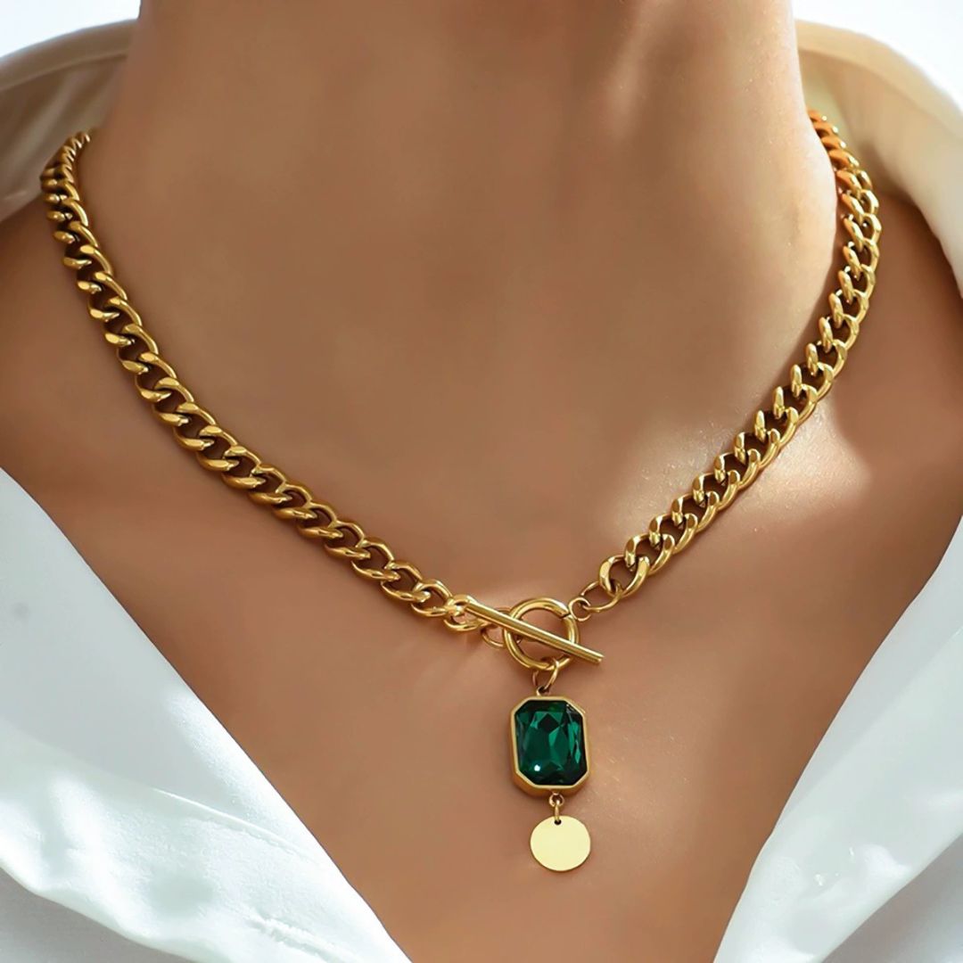 Emerald Cuban Toggle Necklace