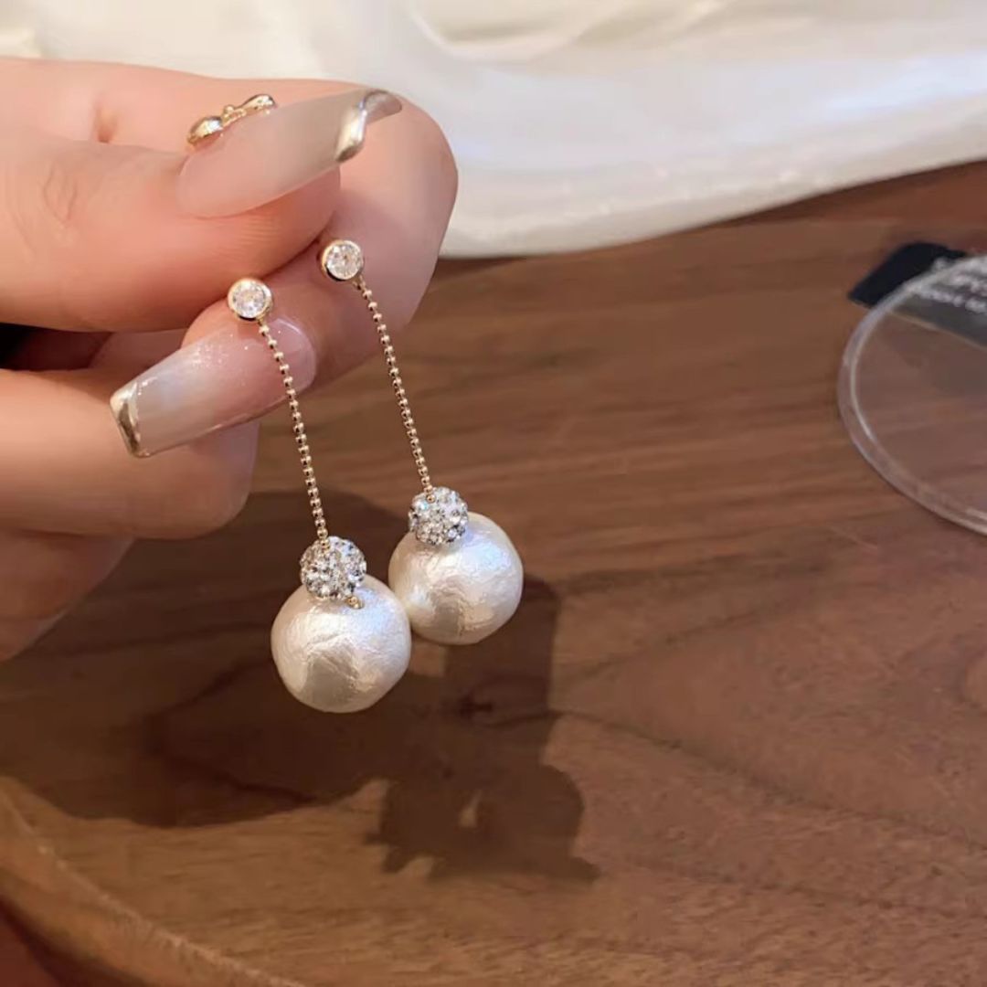 Ball Chain Pearl Drop Earrings