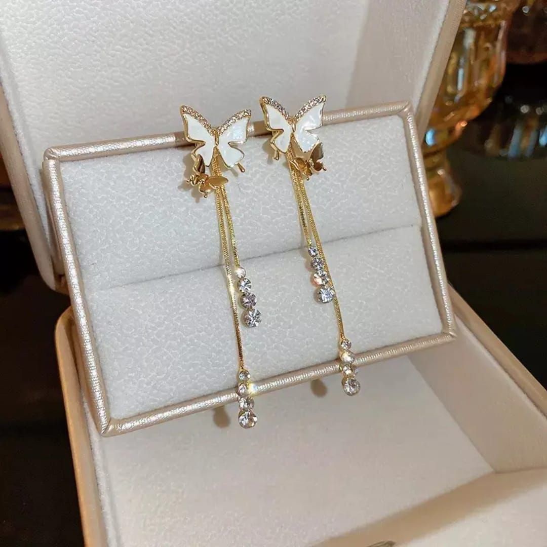 Sparkling Butterfly Chain Earrings