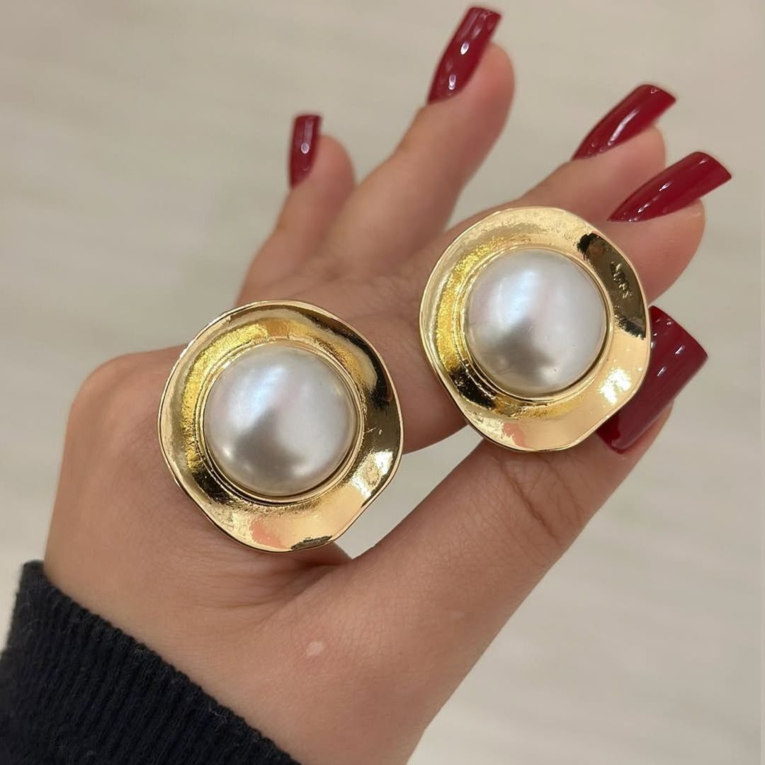 Golden Pearl Stud Earrings