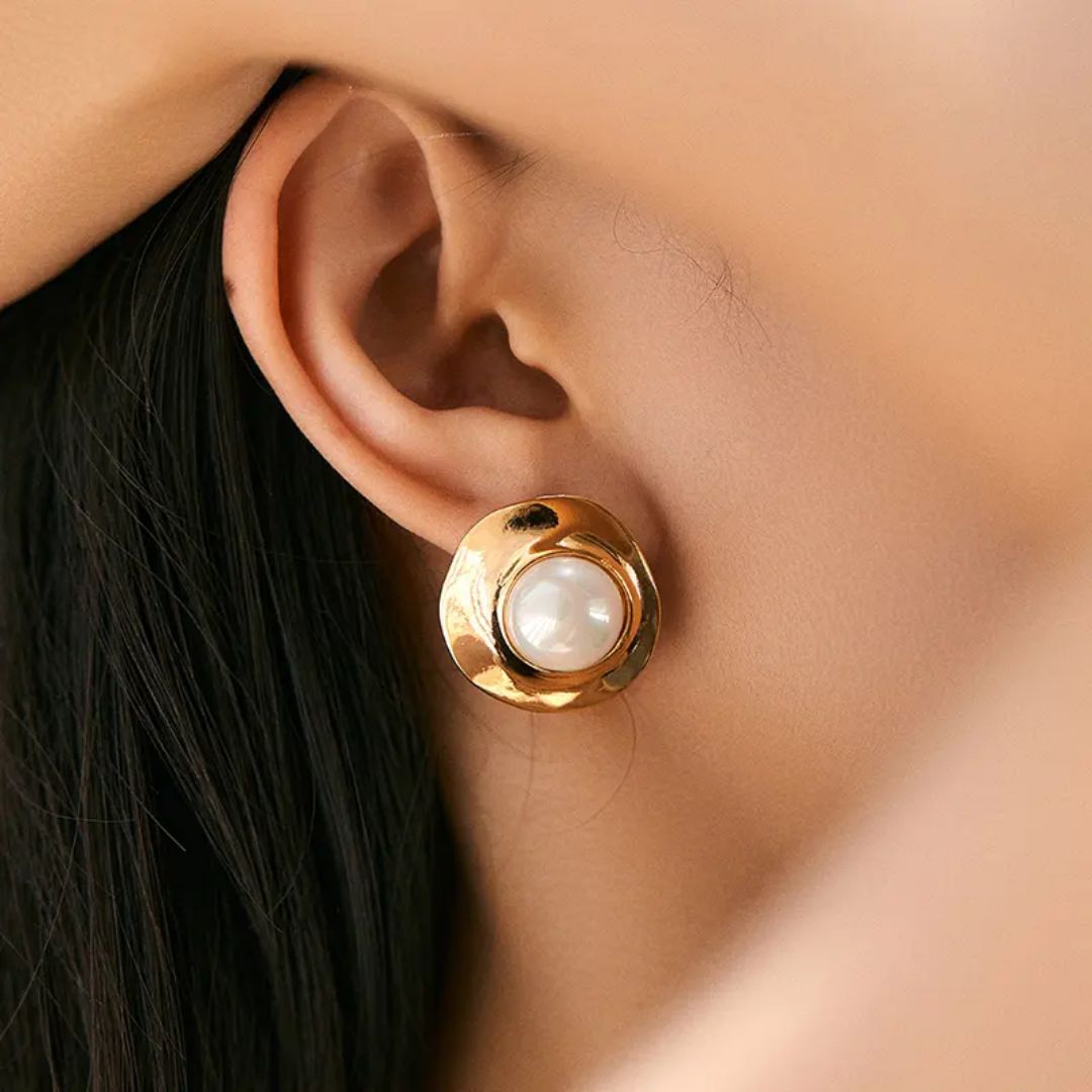 Golden Pearl Stud Earrings