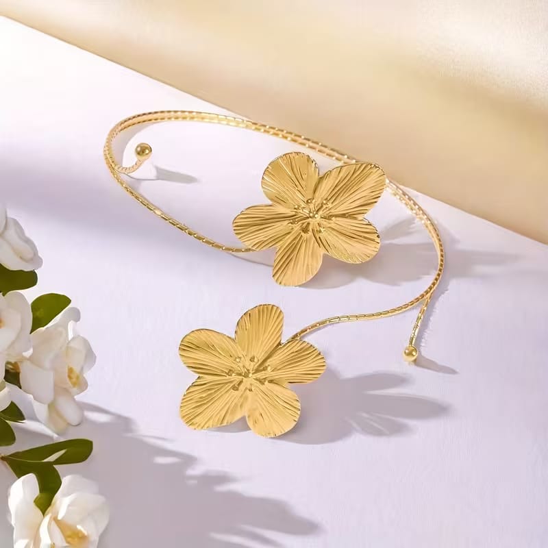 Golden Dual Flower Arm Cuff