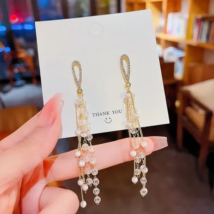 Cozy Crystal Long Chain Earrings