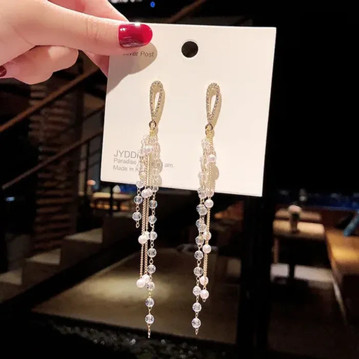 Cozy Crystal Long Chain Earrings