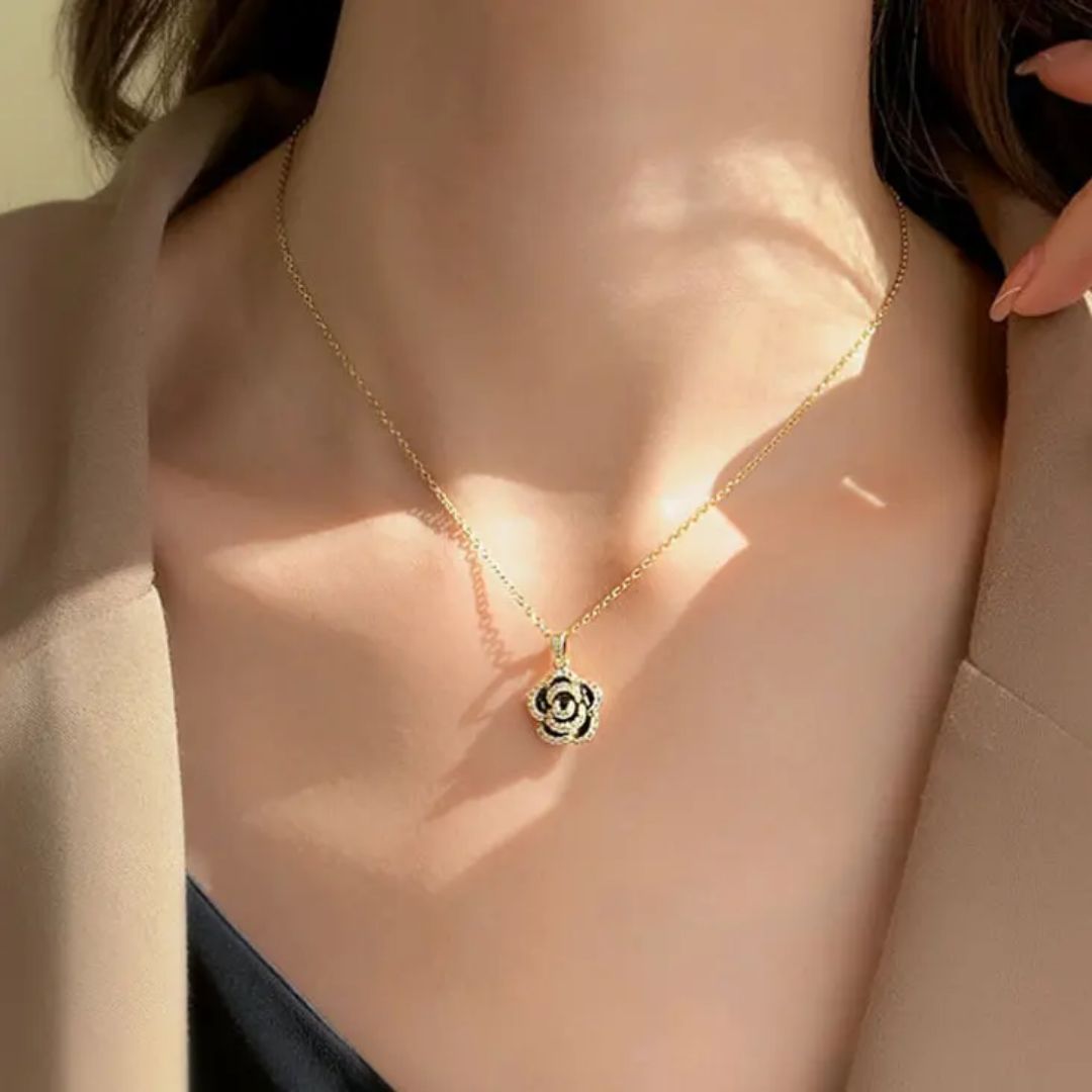 Black Rosy Whirl Necklace