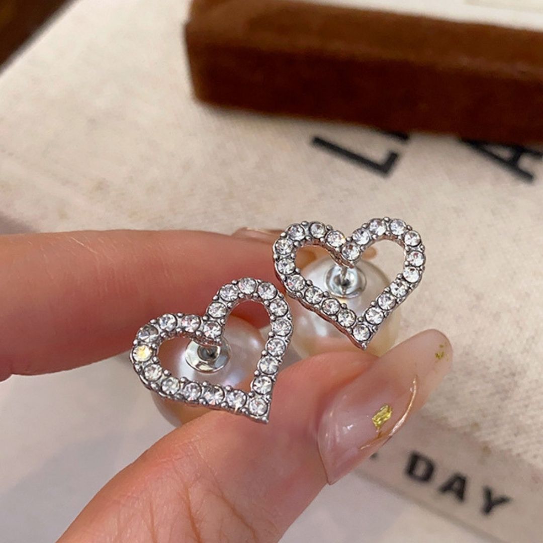 Beloved Heart & Pearl Studs Earrings