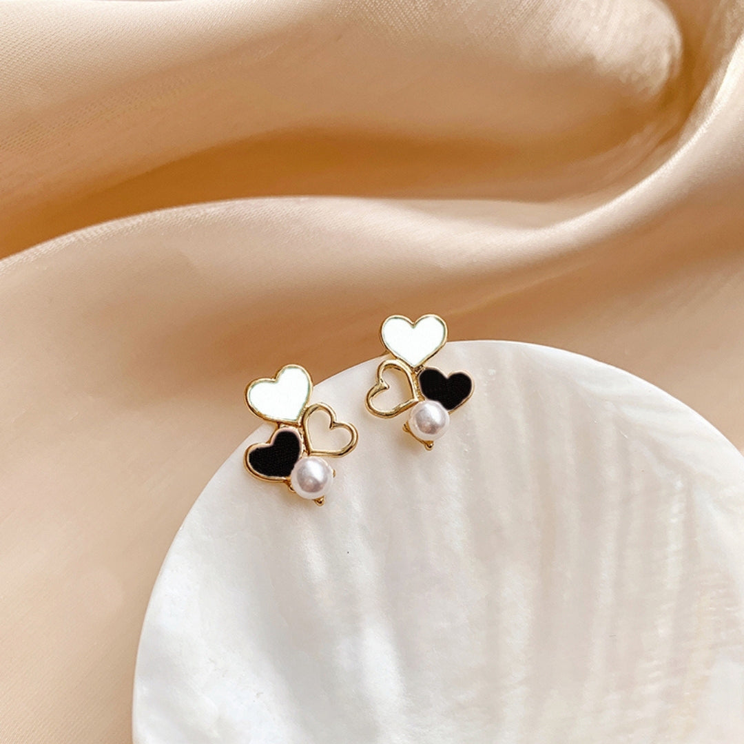 Black White Heart Earrings