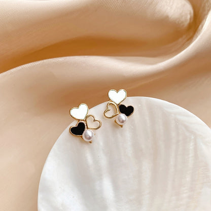 Black White Heart Earrings