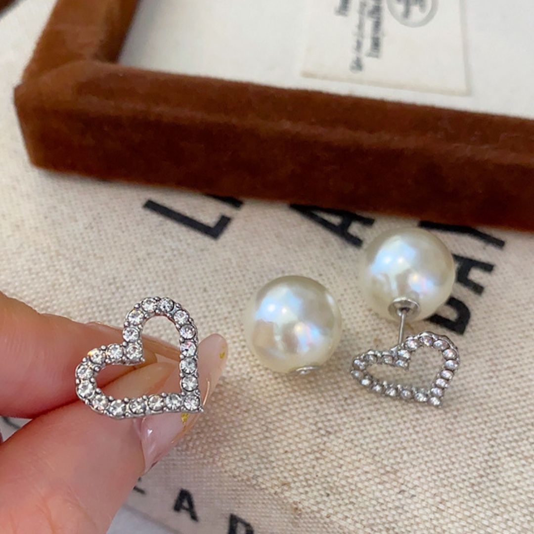 Beloved Heart & Pearl Studs Earrings
