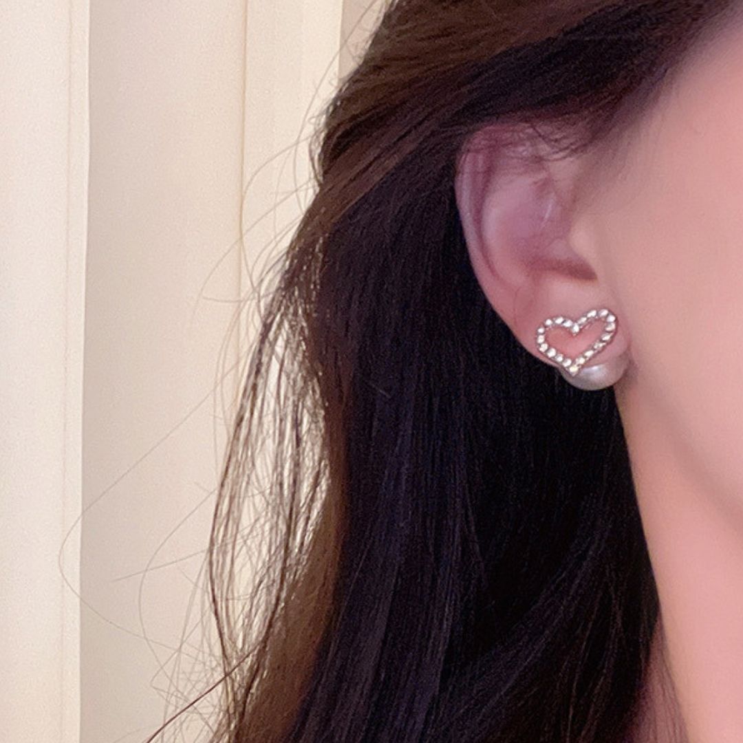 Beloved Heart & Pearl Studs Earrings