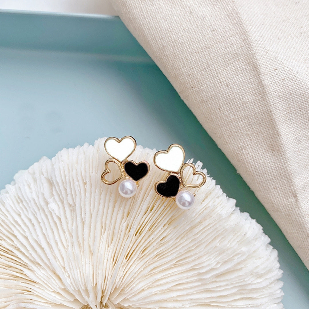 Black White Heart Earrings