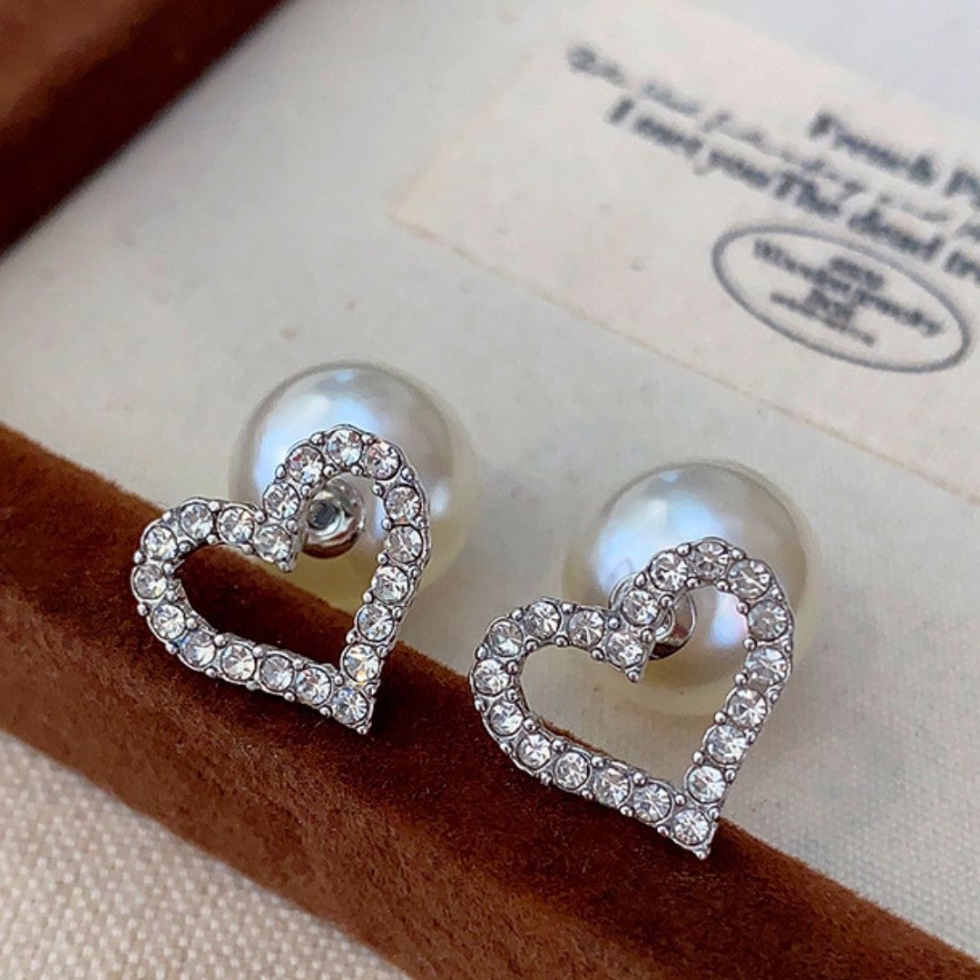 Beloved Heart & Pearl Studs Earrings