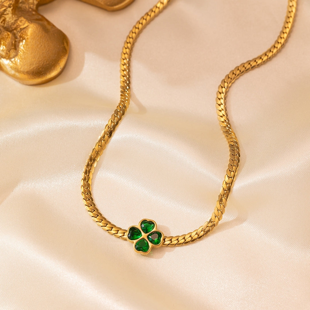 Emerald Clover Necklace Set