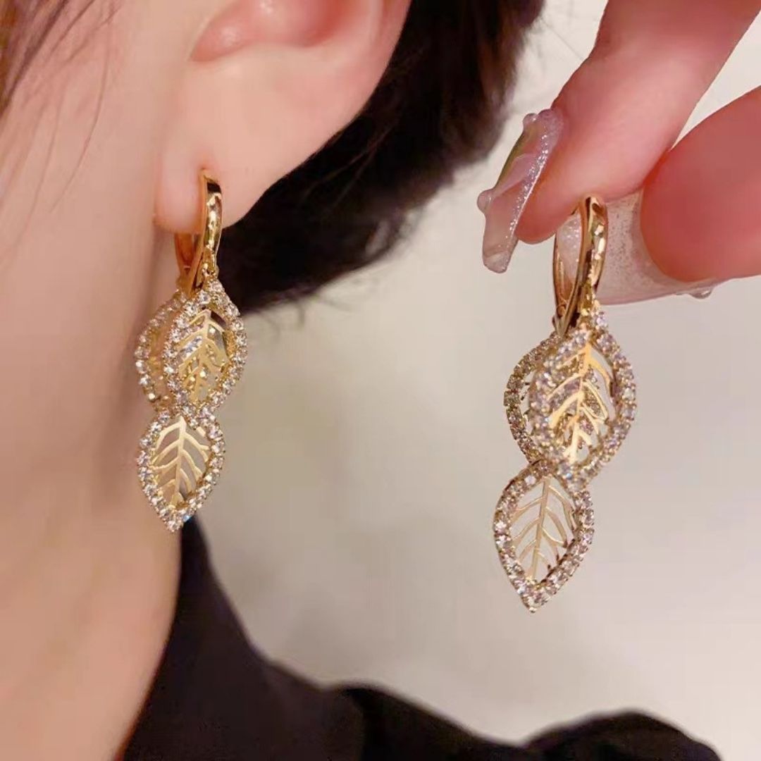 Golden Leaf Tassels Drop Earrings