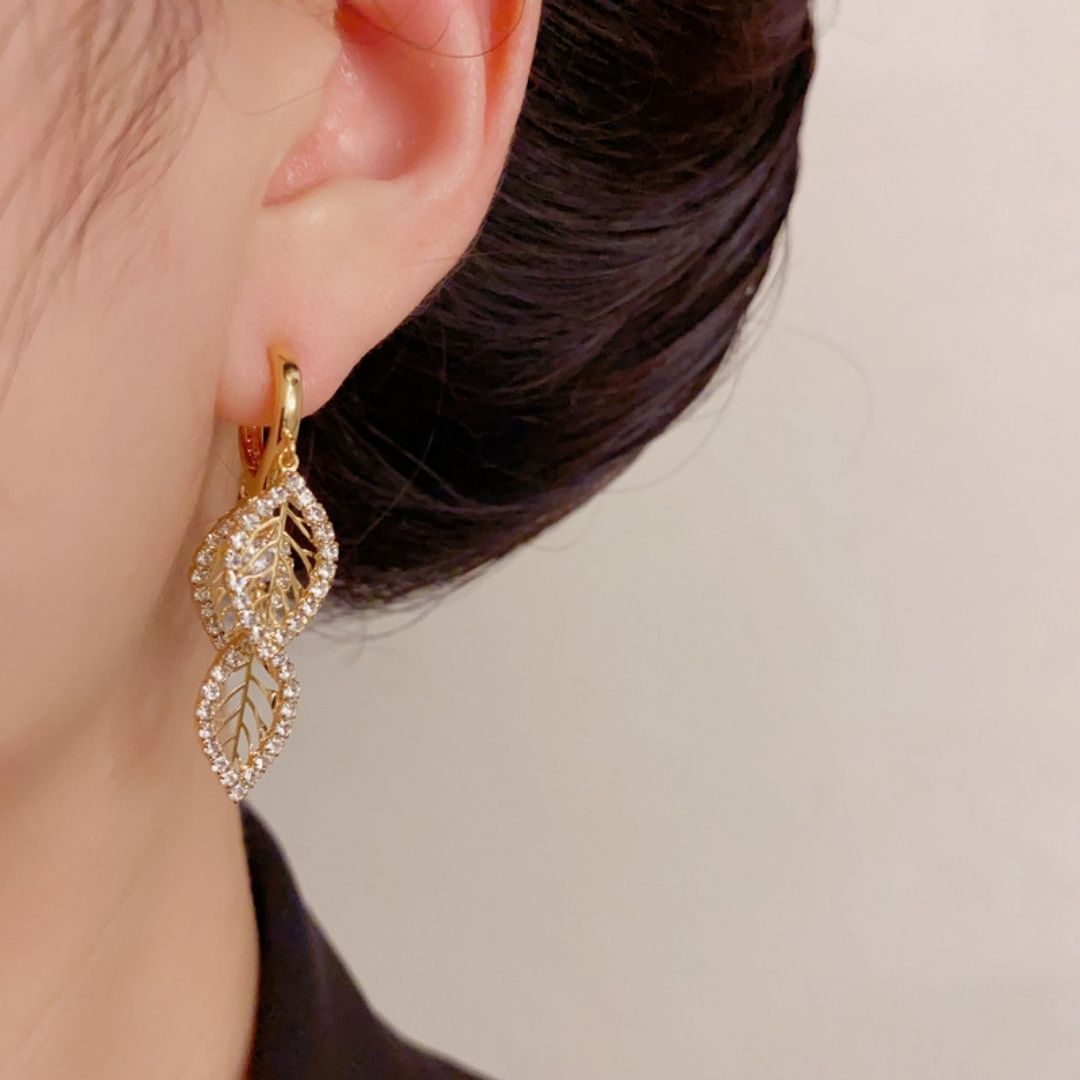 Golden Leaf Tassels Drop Earrings