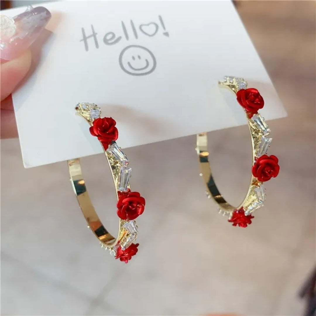 Zircon Rose Hoops Earrings