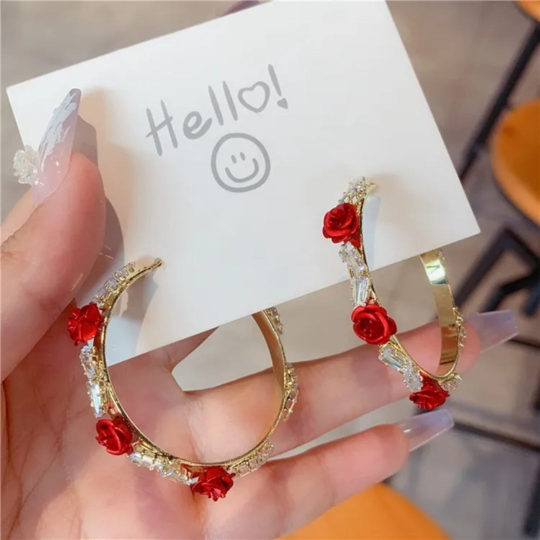 Zircon Rose Hoops Earrings