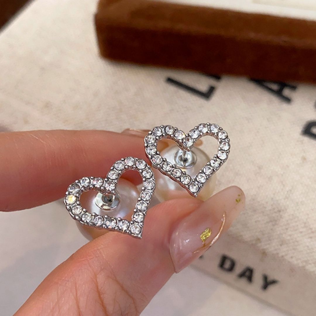 Beloved Heart & Pearl Studs Earrings