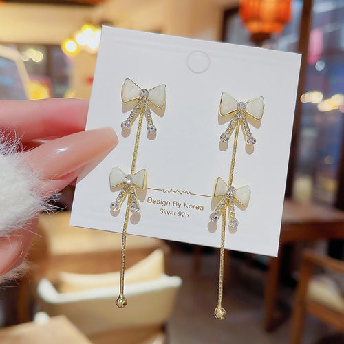 Zircon Ribbon Dangles Earrings