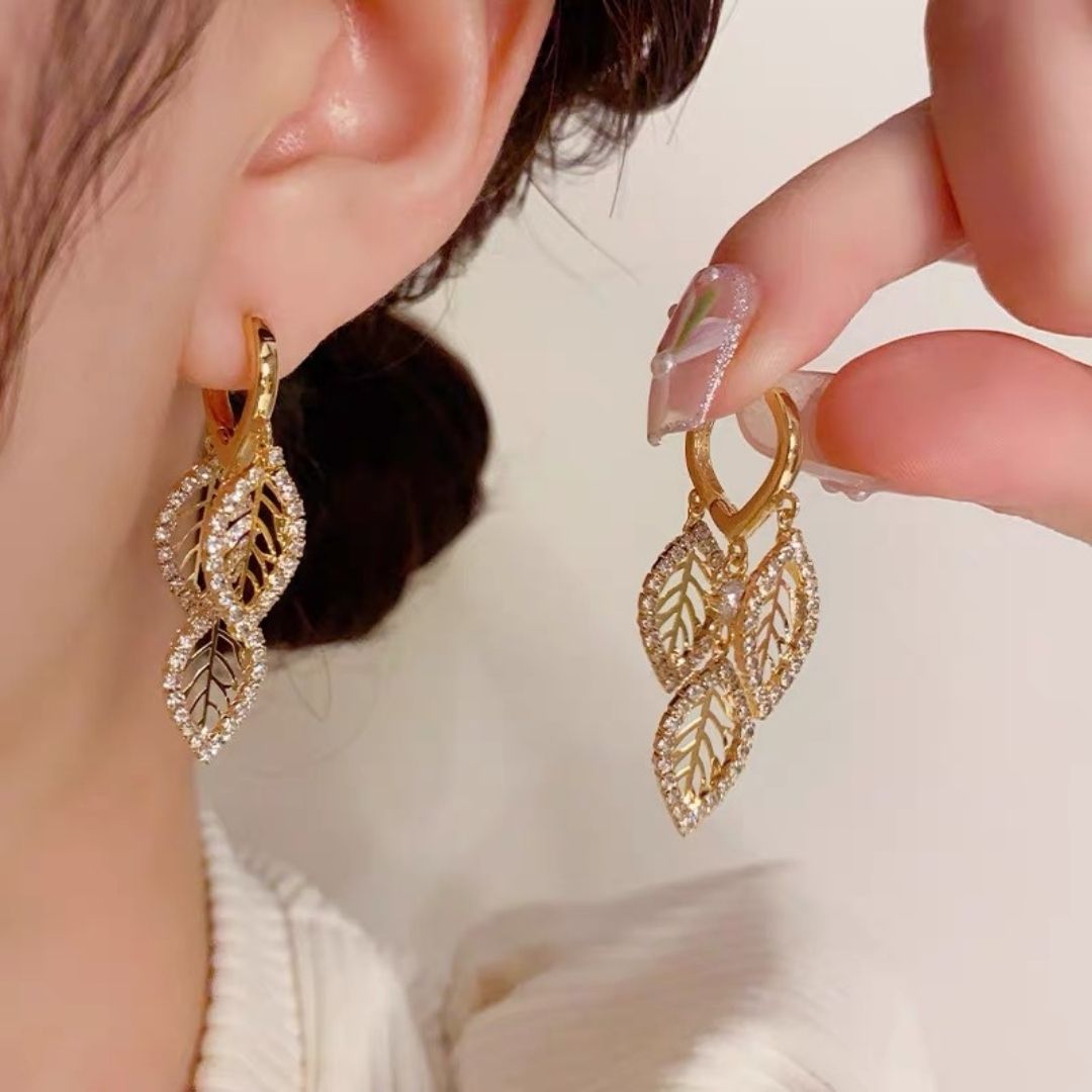 Golden Leaf Tassels Drop Earrings