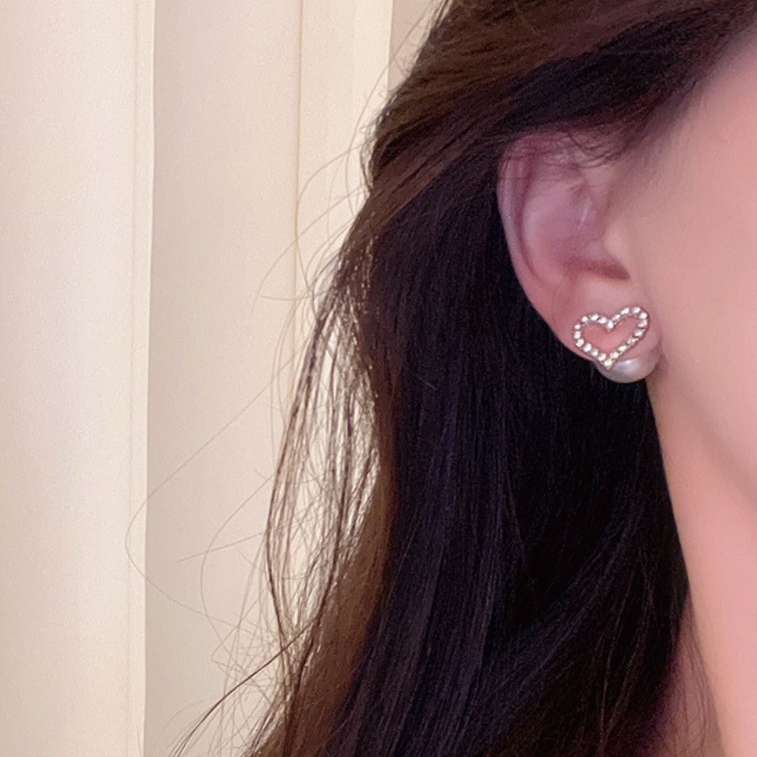 Beloved Heart & Pearl Studs Earrings