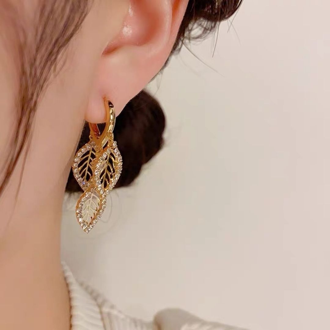 Golden Leaf Tassels Drop Earrings