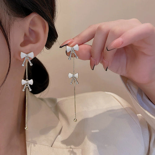 Zircon Ribbon Dangles Earrings