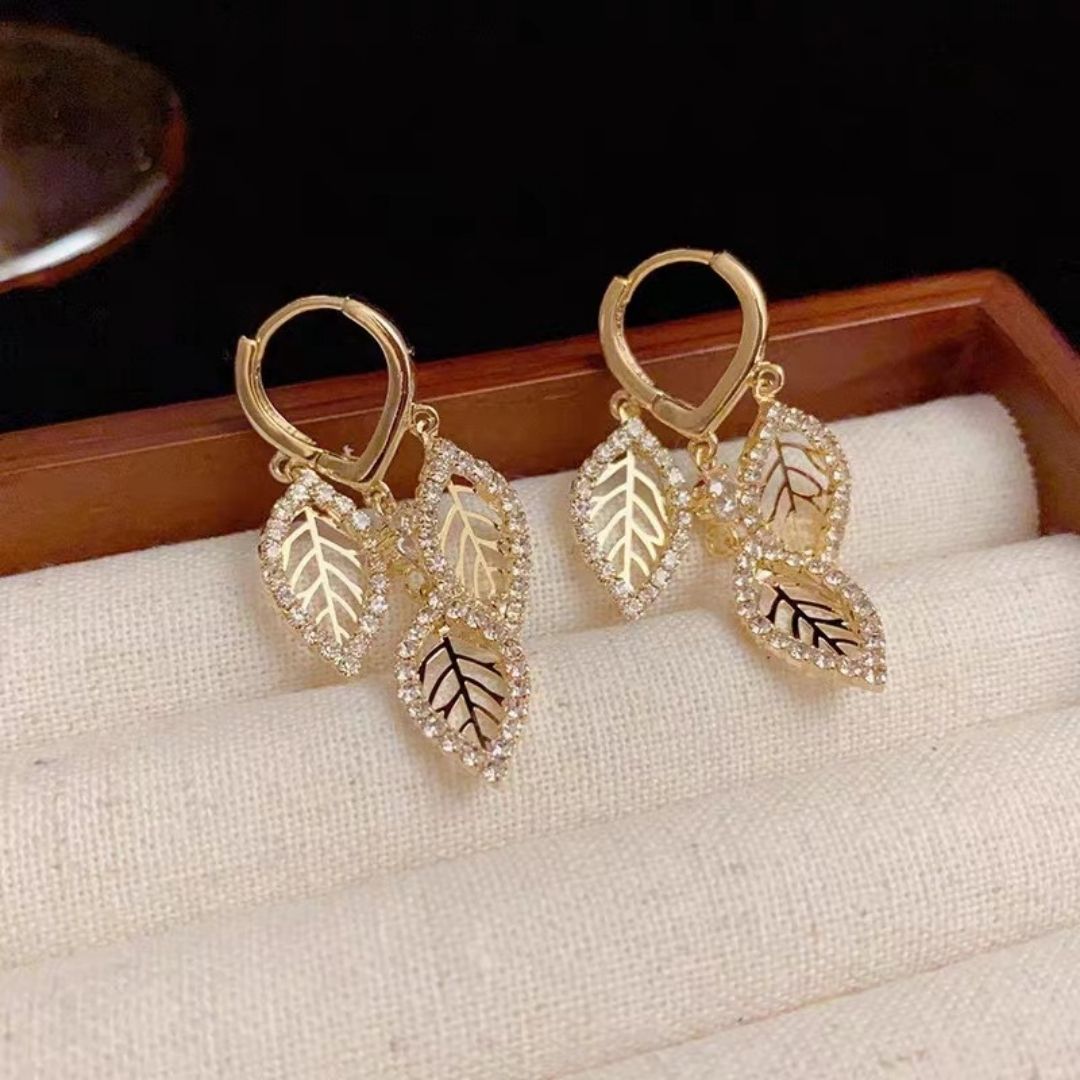 Golden Leaf Tassels Drop Earrings