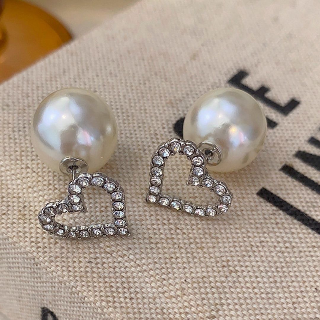 Beloved Heart & Pearl Studs Earrings