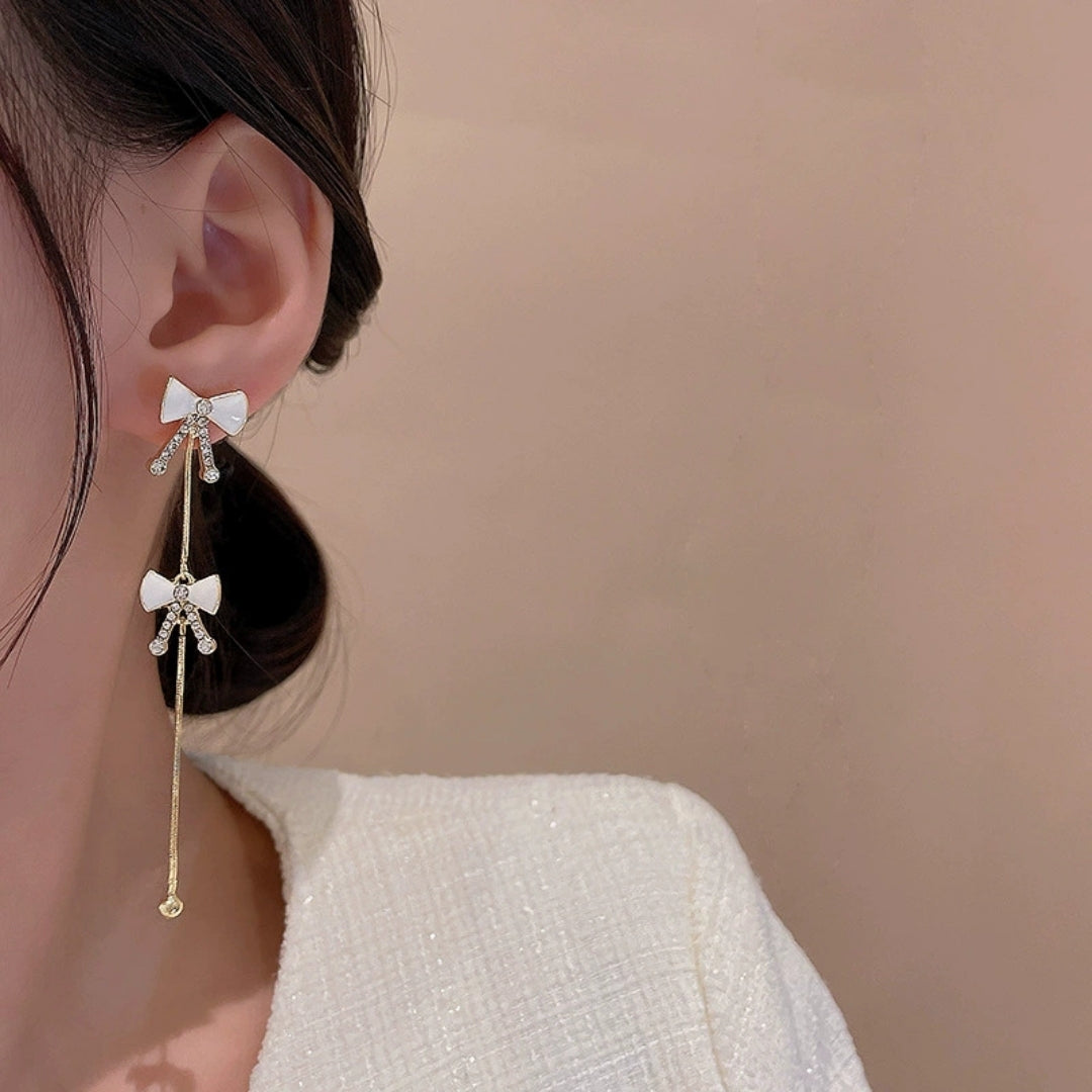 Zircon Ribbon Dangles Earrings