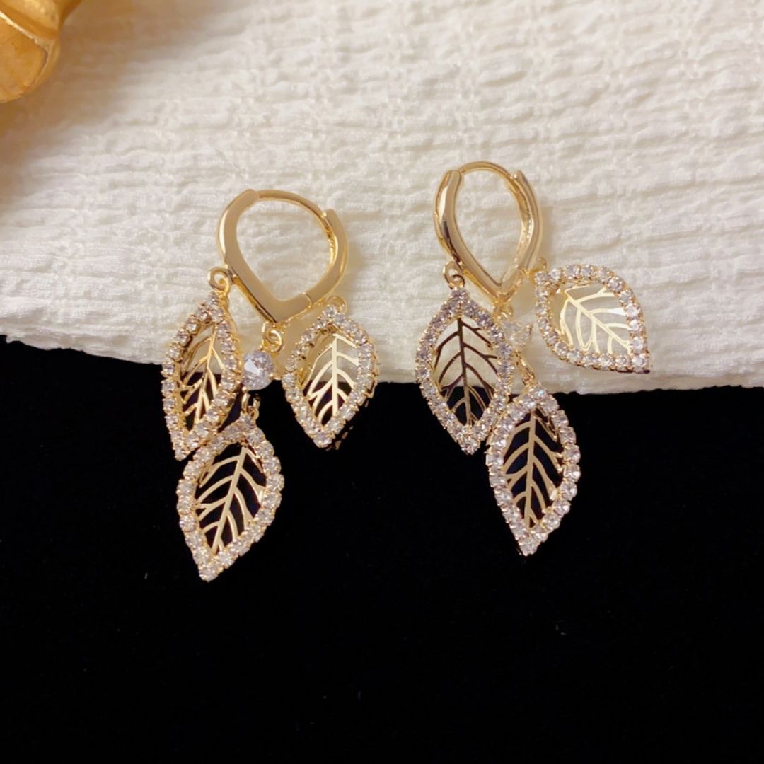 Golden Leaf Tassels Drop Earrings