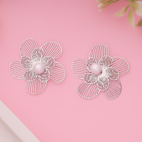 Silver Wisp Flower Earrings