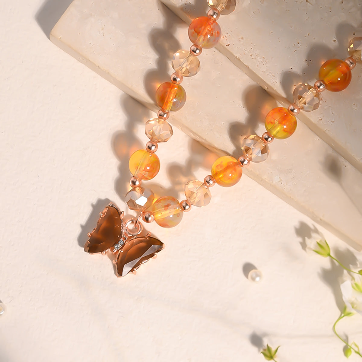 Peachy Flame Butterfly Necklace