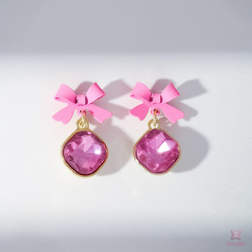 Pink Bow Gem Earrings