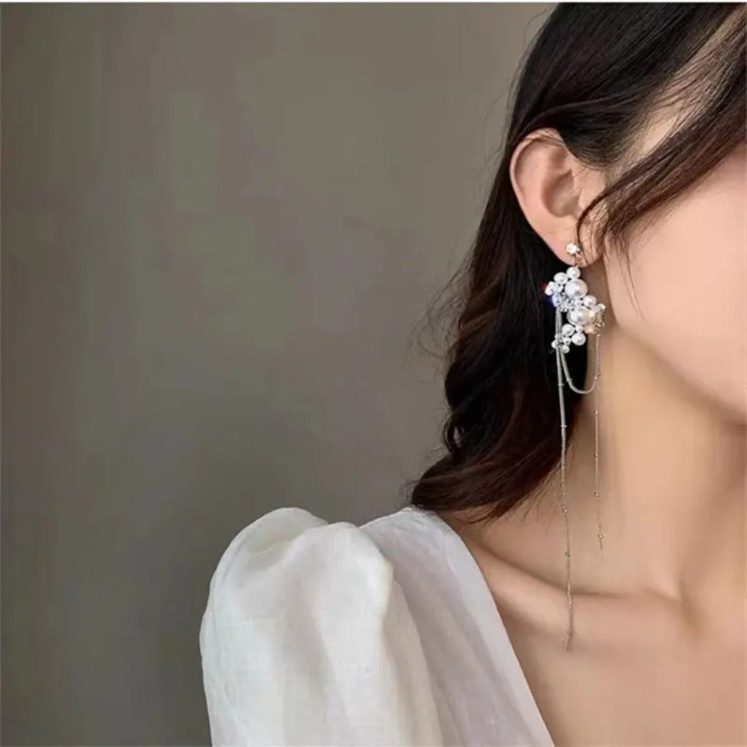 Whispering Chains Pearl & Crystal Drops Earrings