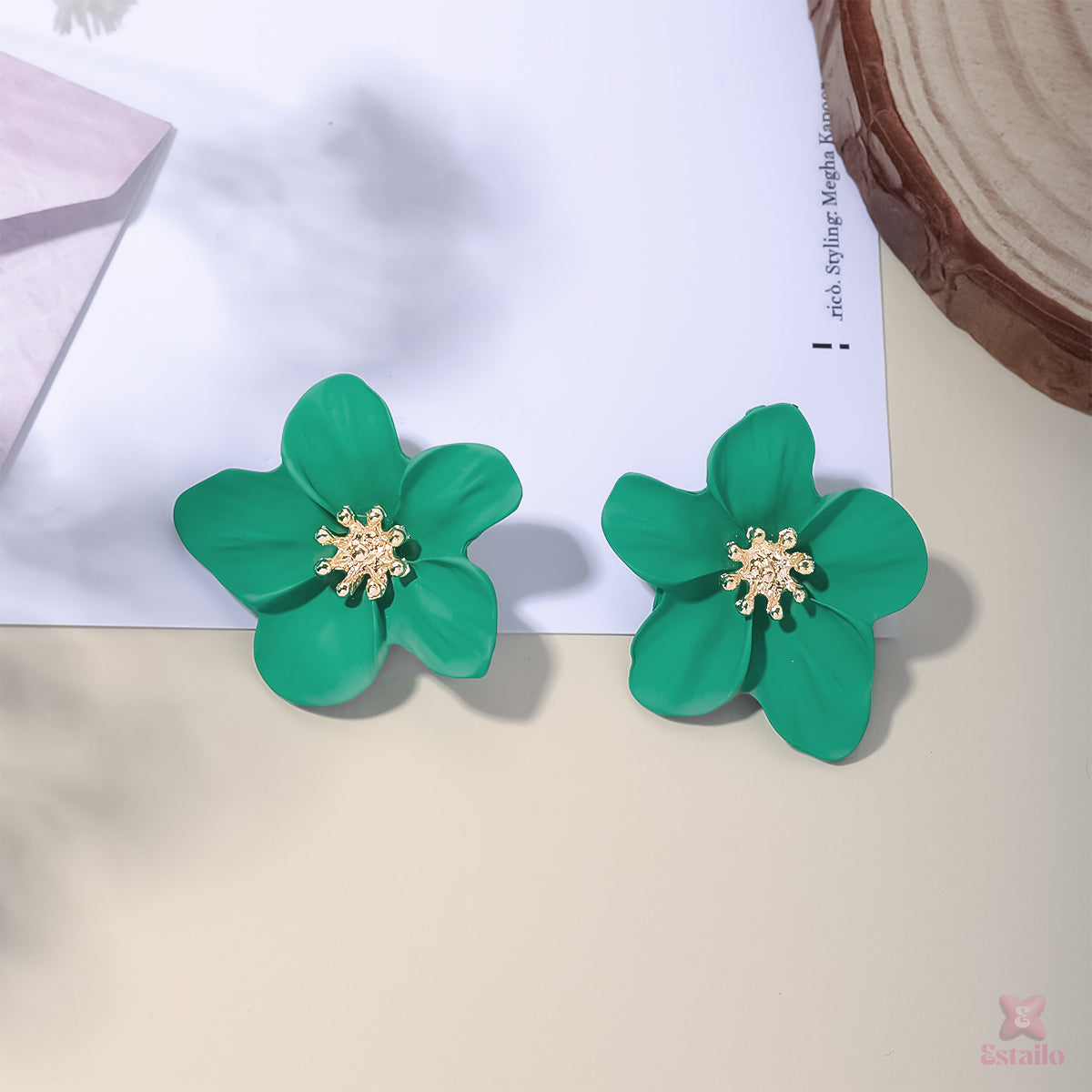 Green Hibiscus Earrings