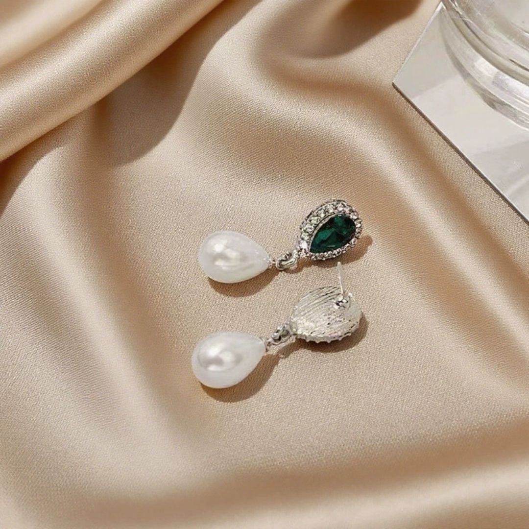 Emerald Pearl Drops Earrings