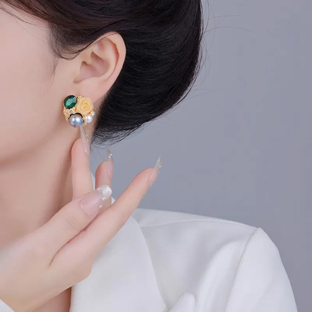 Veridian Blossom Pearl Earrings