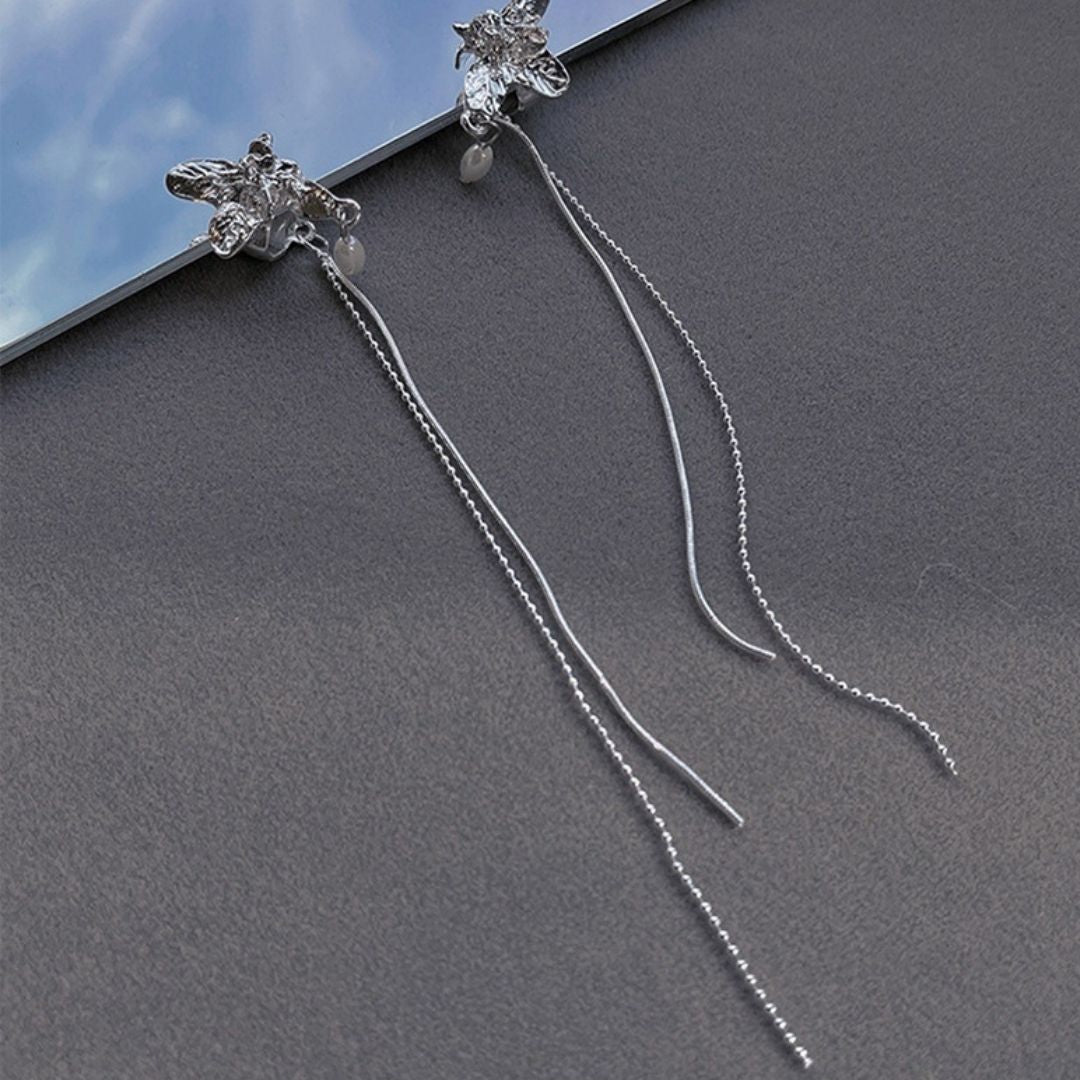 Silver Butterfly Pearl Danglers Earrings