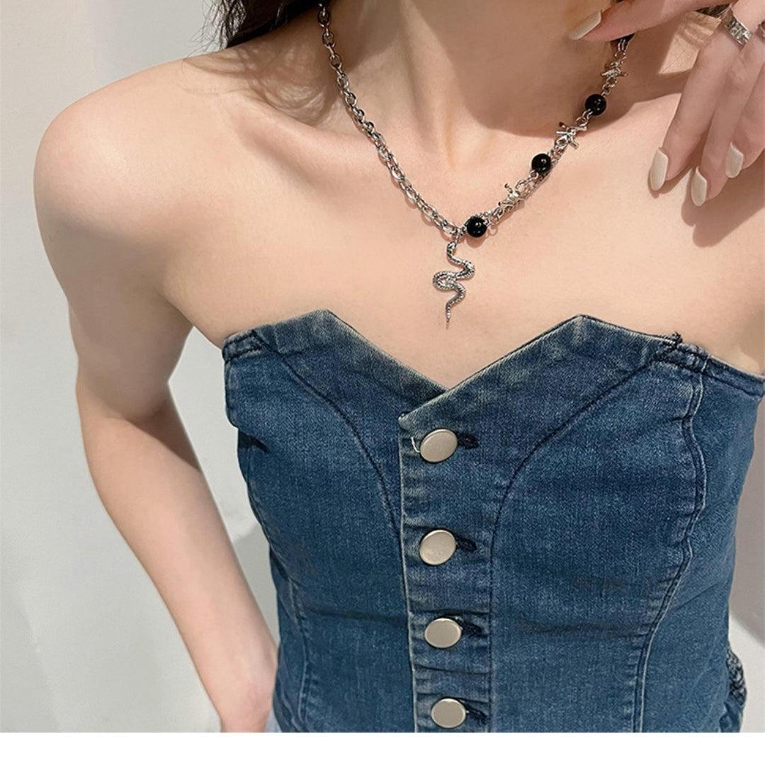 Bohemian Silver Snake Necklace