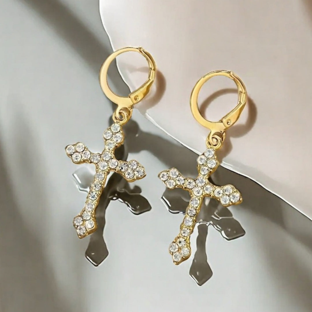 Divine Radiance Cross Earrings
