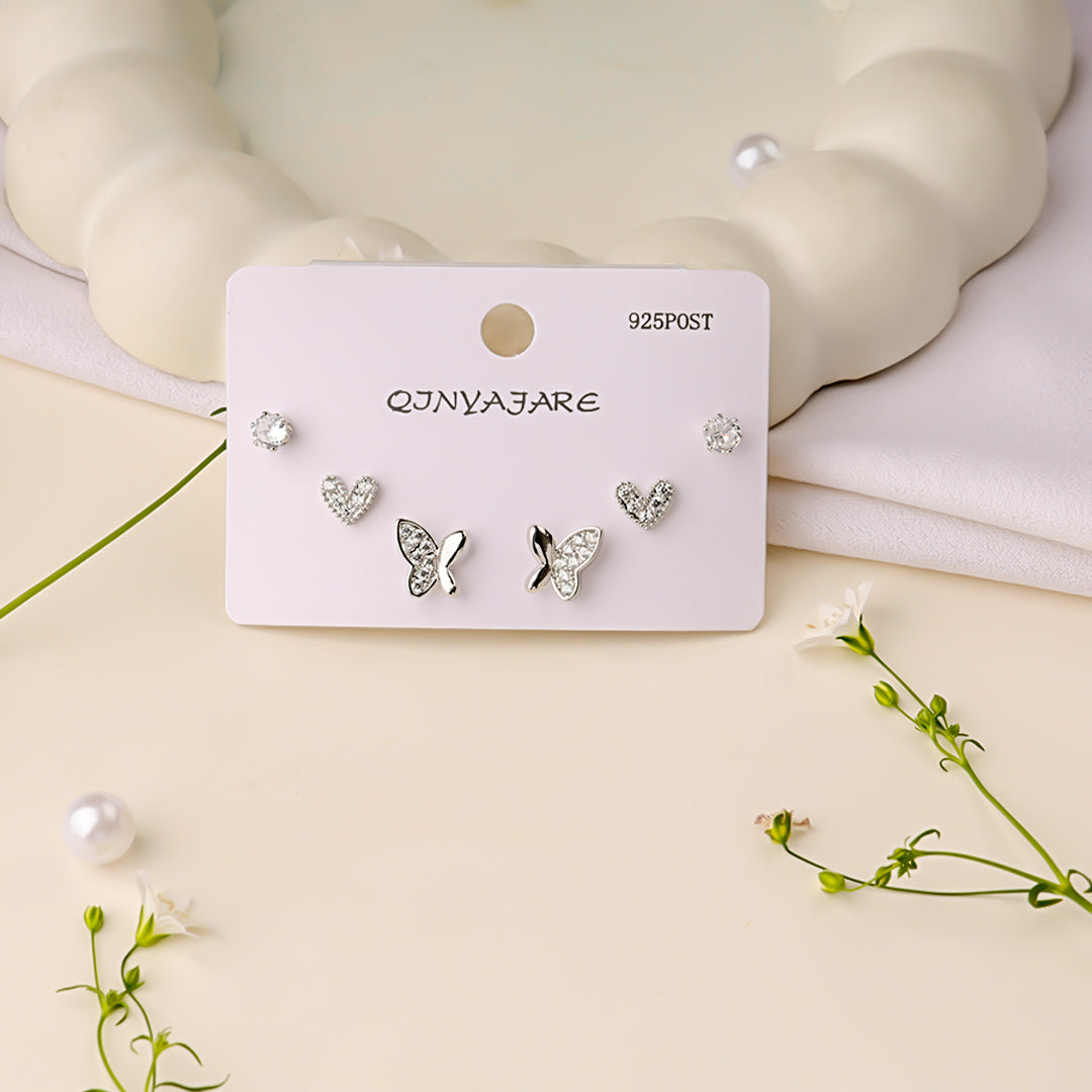 Minimal Silver Butterfly Combo Earrings