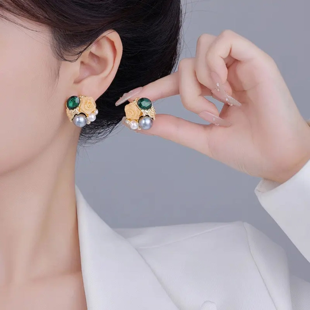 Veridian Blossom Pearl Earrings