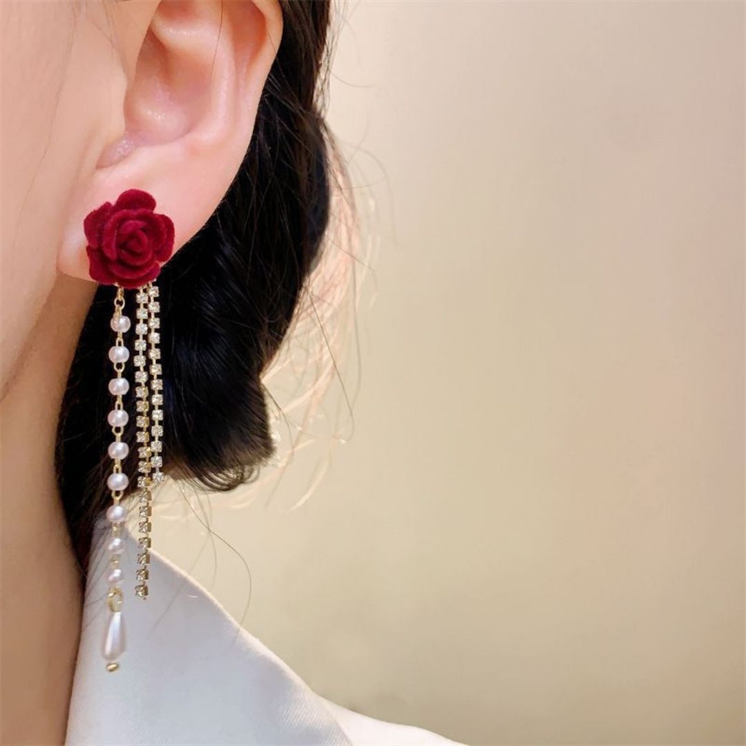 Crimson Rose Pearl Dangles Earring